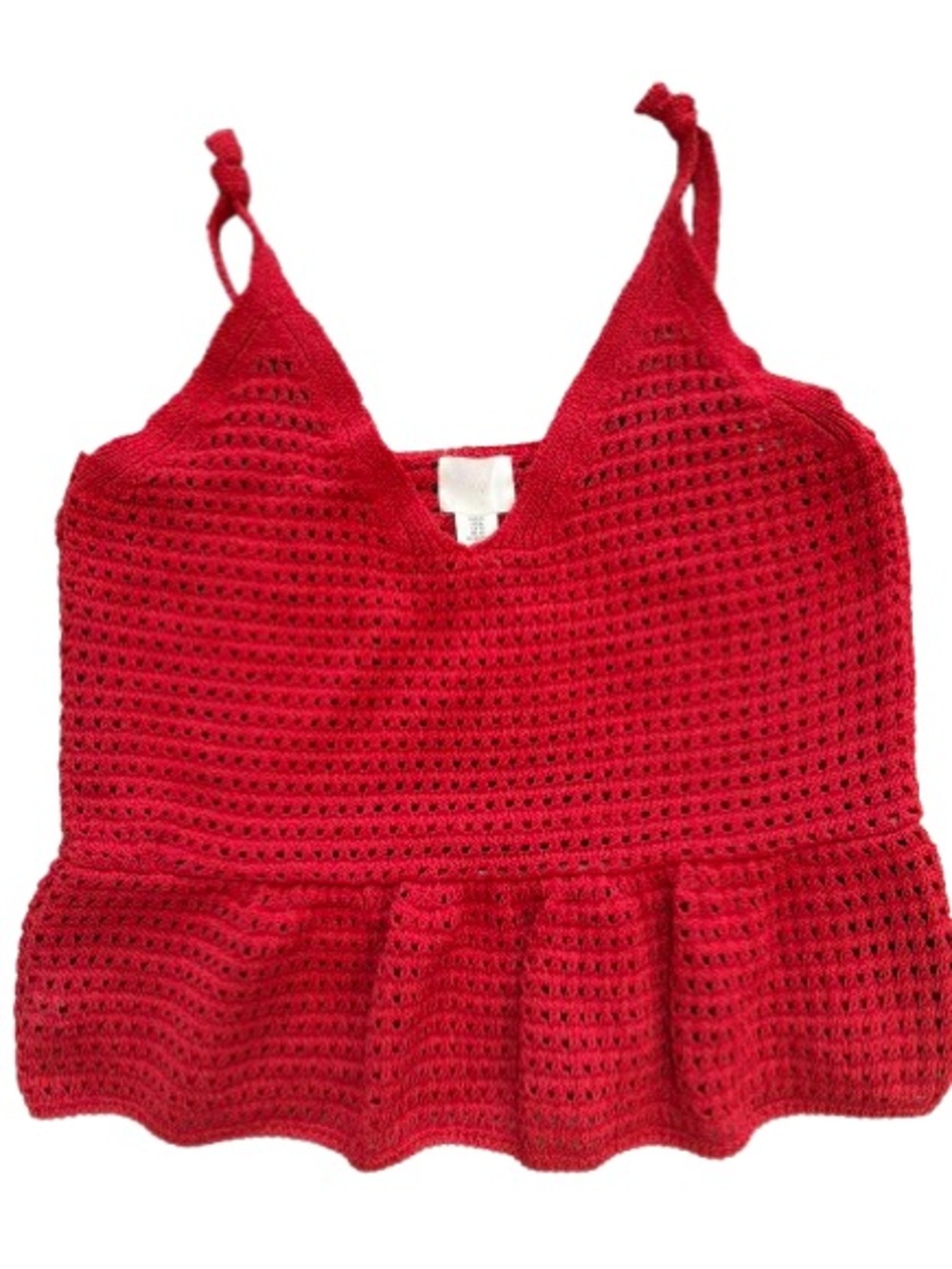 H&M Red Crochet Look Cotton/Polyester Boho Peplum Camisole Top Size XL